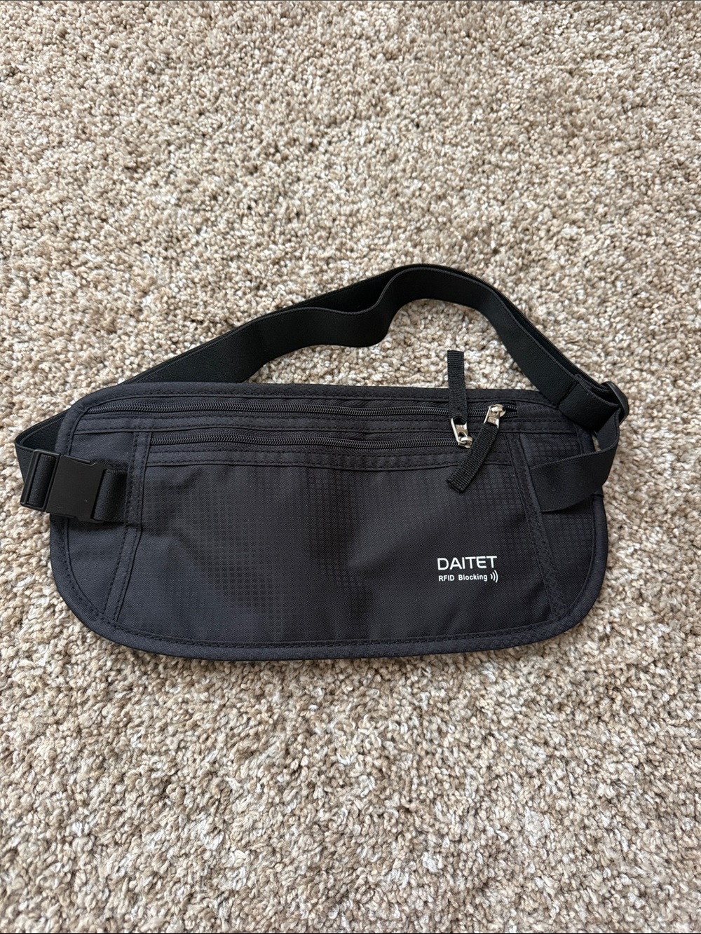 Black RFID-Blocking Travel belt bag Waist Pack